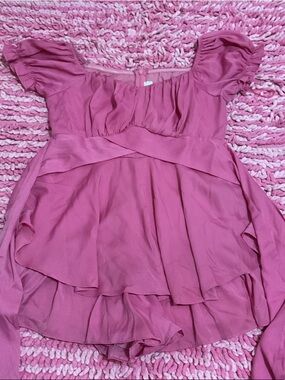 American Threads Rose Pink Layered Chiffon Dress With Bow In Back